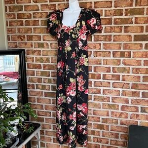 NWOT G. Goop Gwyneth Paltrow brand Elegant Black Floral Dress cotton stretch. 10